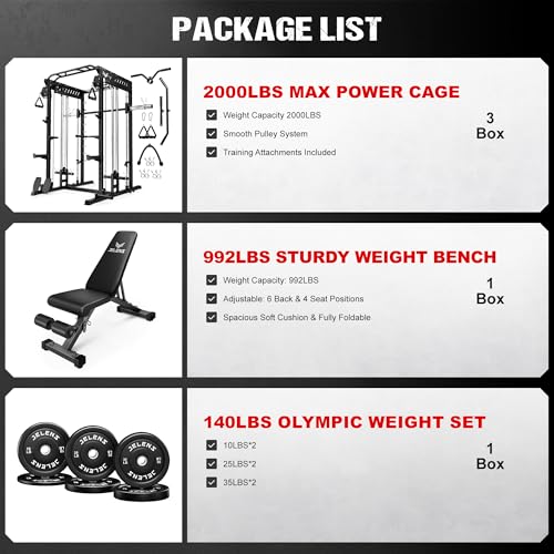 M21 Smith Machine, Multi-Function Power Cage with Dual Pulley Cable Crossover System, 2000LBS All-in-One Squat Rack with Smith Bar and Attachments