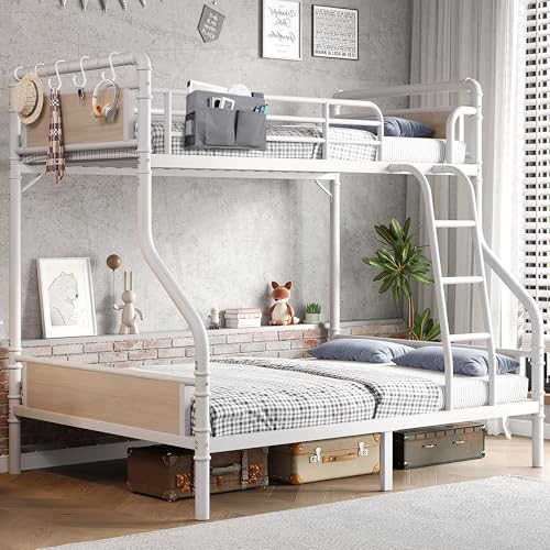 Metal Bunk Bed Twin Over Twin, Industrial Bunkbeds Heavy Duty Bed with Safety Guard Rails and Space-Saving Design, Steel Bed for School, Bedroom (Vintage Brown)