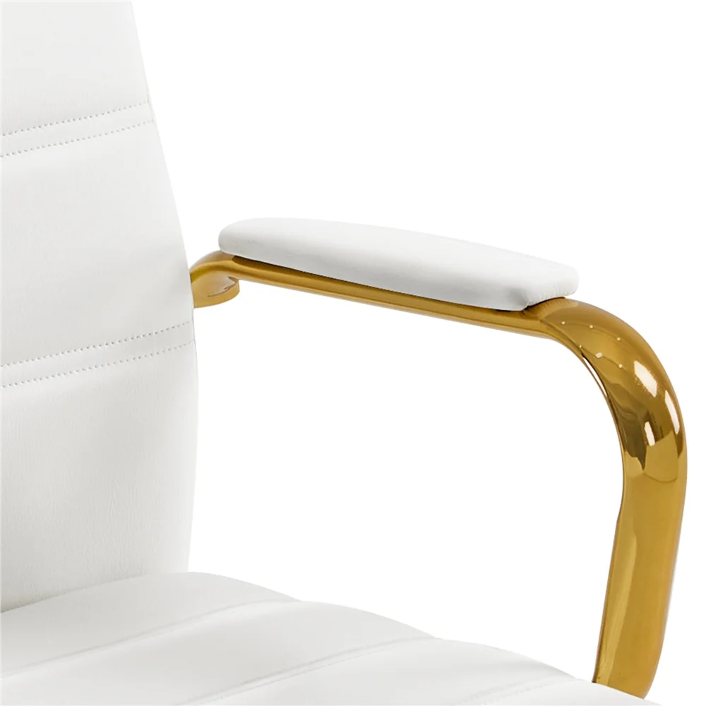 Yaheetech 360° Swivel PU Leather Office Chair with Gold Frame, White