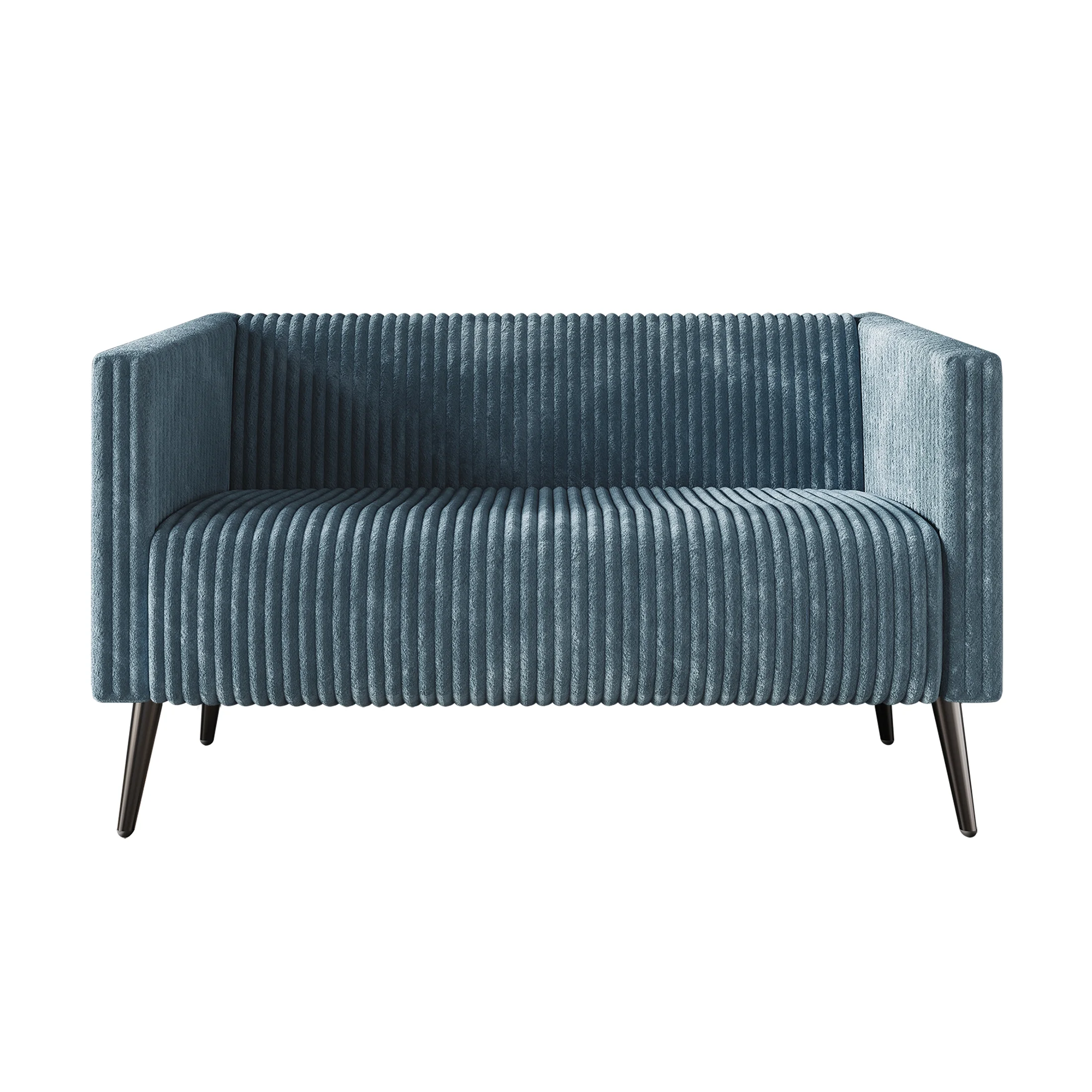 Castle Place Luxurious Pleated Velvet Upholstered Loveseat, Light Blue