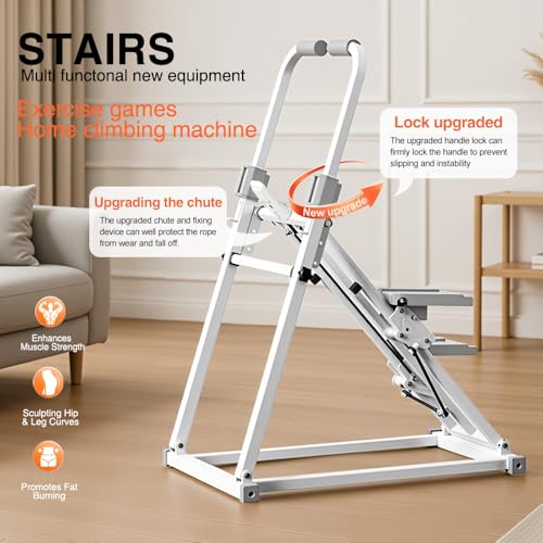 Foldable Stair Stepper Machine with Handles - Adjustable Stepper for Home Cardio, Low Impact Workout Equipment for Legs, Glutes & Weight Loss - Compact Stepping Machine, Easy Assembly White