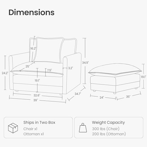 Chenille Oversized Accent Chair - 39”W Big Comfy Reading Chair, Modular Cloud Chair, Cozy Armchair for Living Room, Bedroom, Kids Room, Family Room, Reading Nook, Sage Green