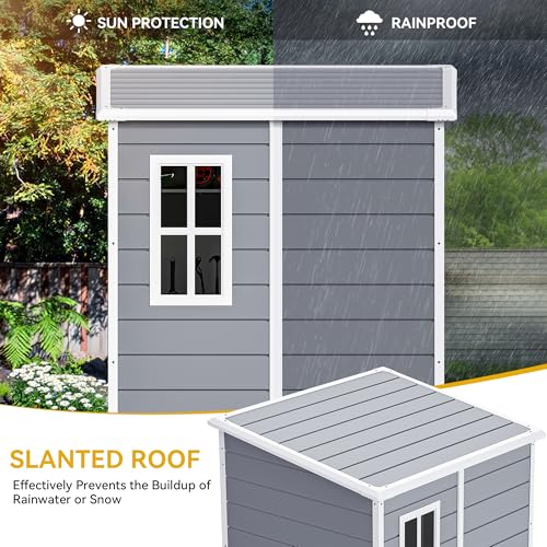 DWVO 5x3ft Resin Outdoor Storage Shed with Floor, Waterproof Lockable Storage Shed with Window, Plastic Outside Tool Storage for Garden, Backyard, Patio, Lawn, Gray