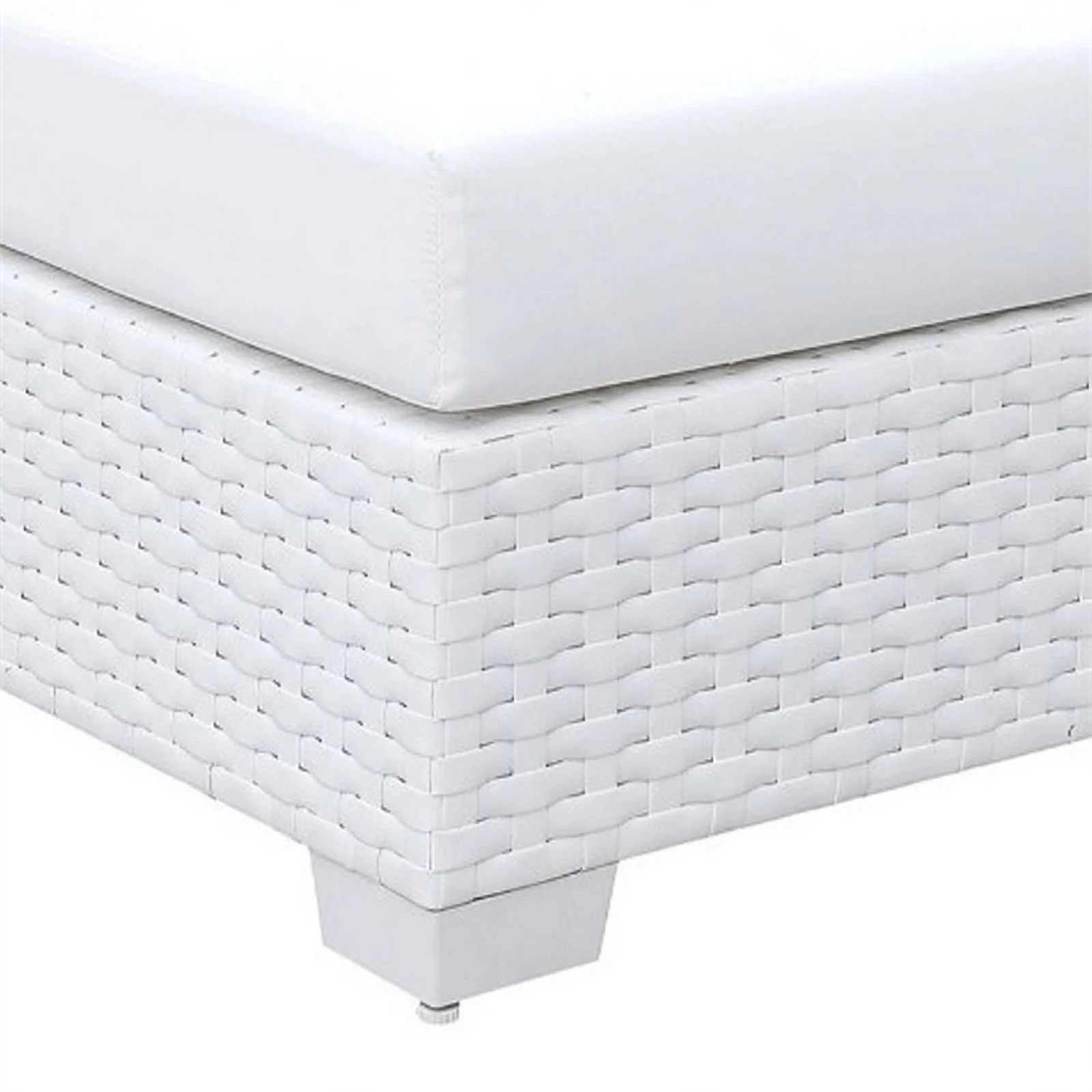 Benzara Aluminum Framed Wicker Armless Chair with Fabric Upholstered Padded Seat, White