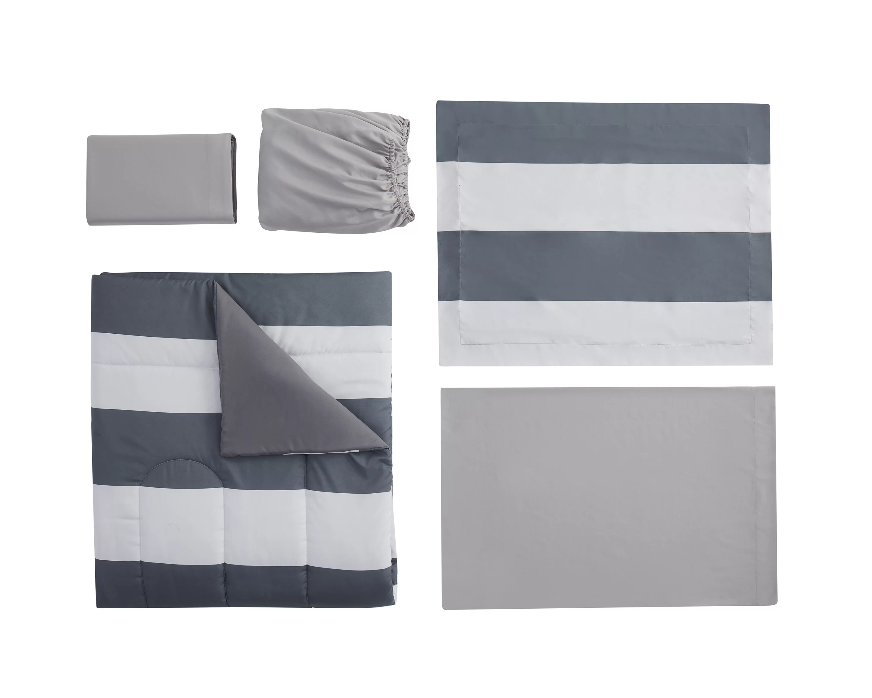 Your Zone 5-Piece Gray Stripe Bed-in-a-Bag, Twin