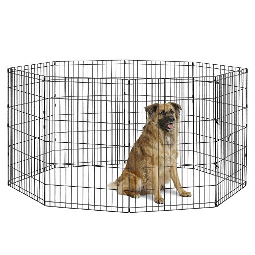 New World Folding Metal Puppy/Dog Exercise Pen, Indoor/Outdoor Playpen with No Door, Provides 16 Sq Feet of Play Space, 24-Inches Tall, Black E-Coated