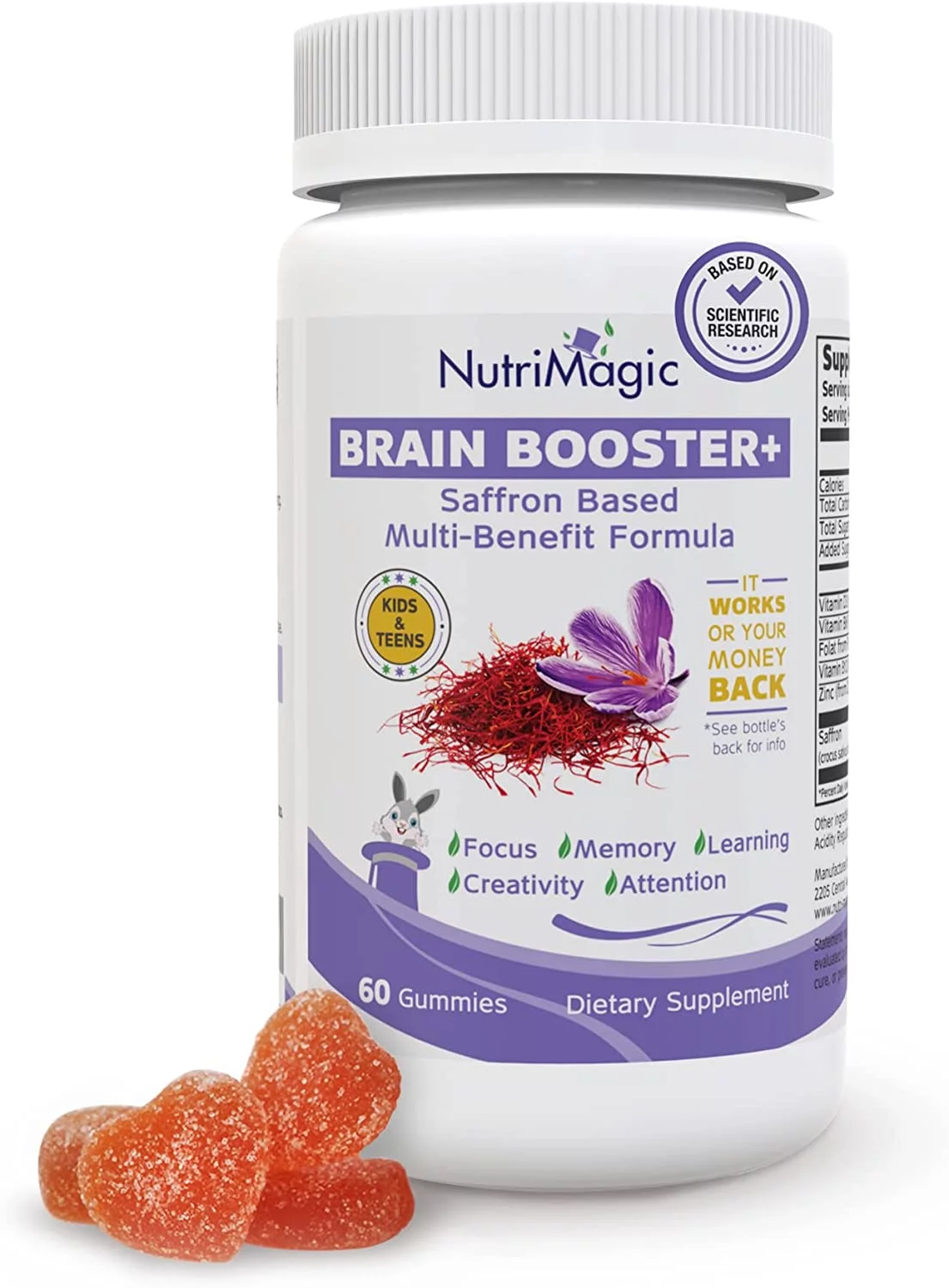 NutriMagic KIDS Brain Booster+ Focus, Attention Saffron-Based Brain Health Supplement & Multivitamin, Vegan, 60 Pack