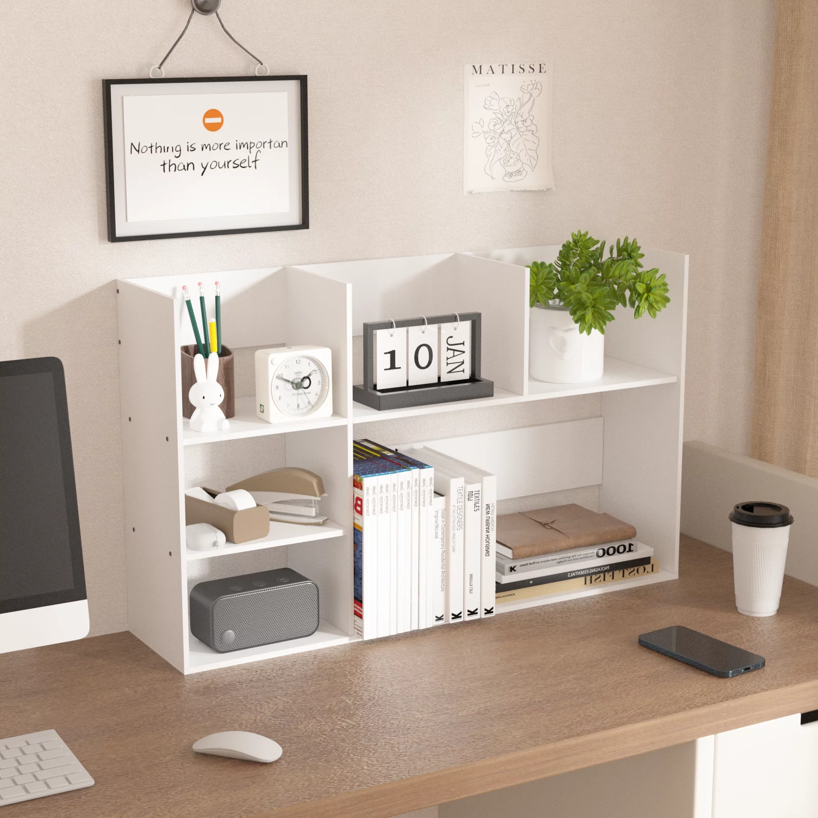 Desk Organizer Large Shelf Multi Compartments Units Wood Desktop Storage Board Organizer White