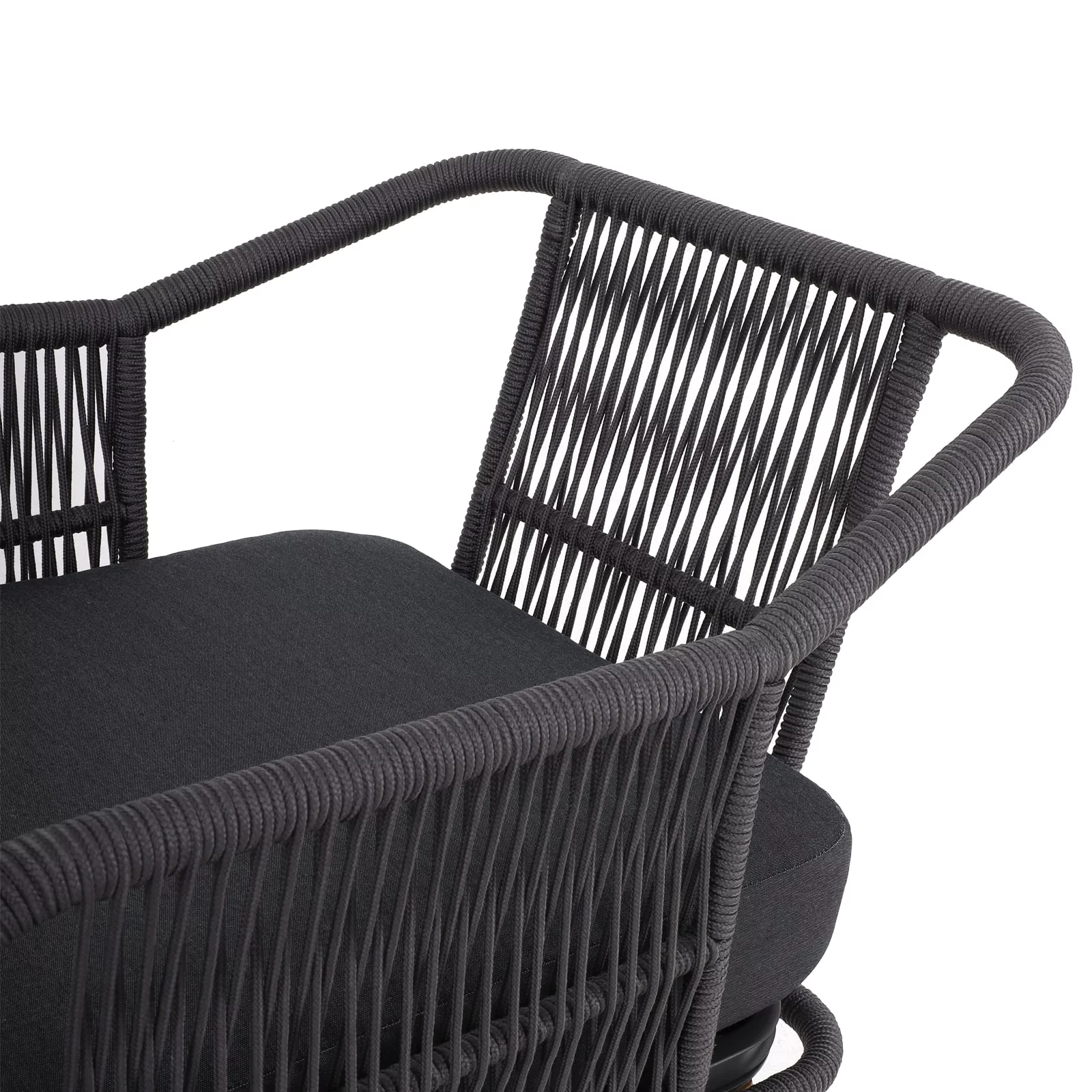 Aile Serene Wood Wicker Patio Conversation Set of 4, Thick Soft Cushions (Obsidian)