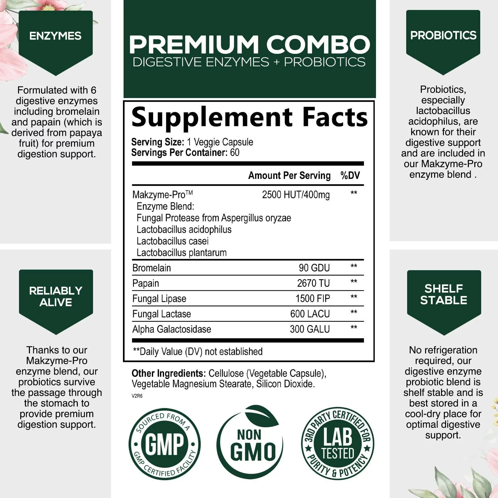 Probiotic Digestive Multi Enzymes, Probiotics for Digestive Health Support - 60 Capsules