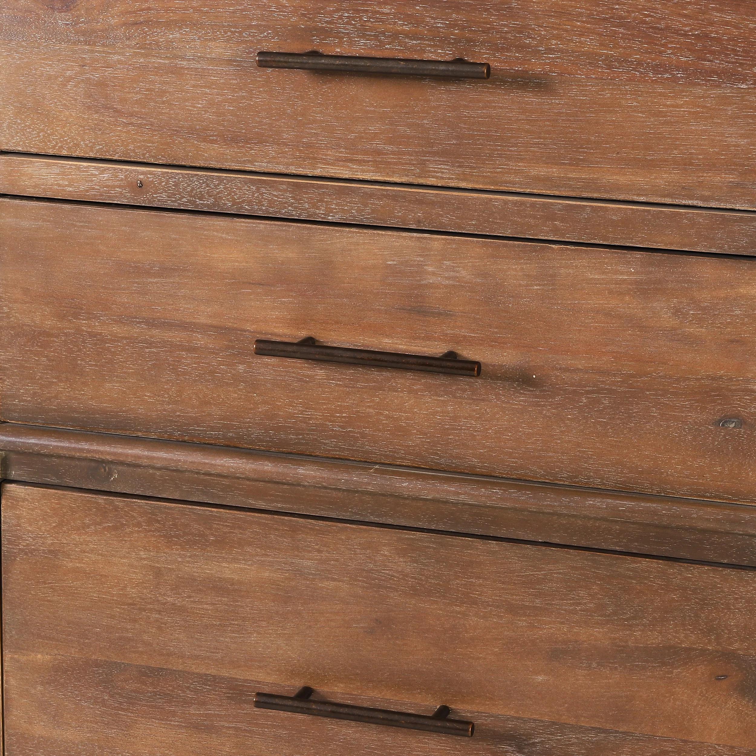 GDF Studio OkiOki Coastal Acacia Wood 5 Drawer Dresser, Light Brown Glaze