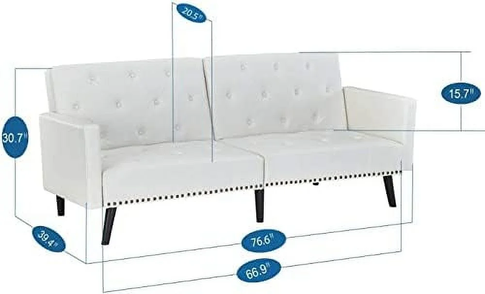 HOOMHIBIU Black Futon Sofa Bed  Faux Leather Futon Couch  Black Sofa Bed Couch with Metal Legs  Pull Out Sofa Bed  Reclining Small Couch Bed  Folding Small Couch for Living Room