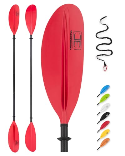 OCEANBROAD Adjustable Carbon Fiber Kayak Paddle 86in/220cm to 94in/240cm Kayaking Oar for Adults with Paddle Leash 1 Paddle