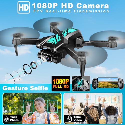 Mini Drone with Camera for Beginners Adults-1080P FPV Camera Foldable Drone with Stable Altitude Hold, Gestures Selfie, Waypoint Fly, Headless Mode, Auto-Follow, 3D Flip, One Key Start, 3 Speeds, 2 Batteries