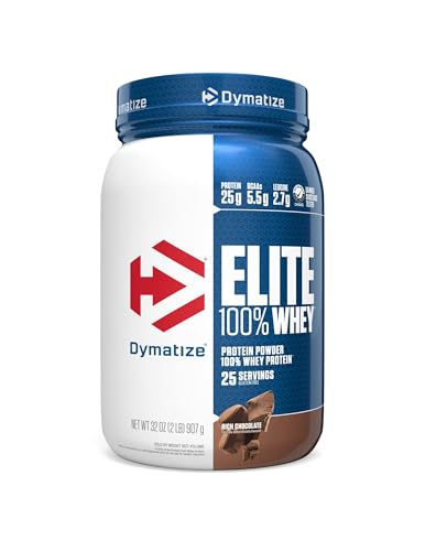 Dymatize Elite 100% Whey Protein Powder, Vanilla, 25g of Protein, 5.5g BCAAs, Less Than 140 Cal., Gluten Free, 2g Carb, 2g Sugar, 3g Fat (67 Servings)