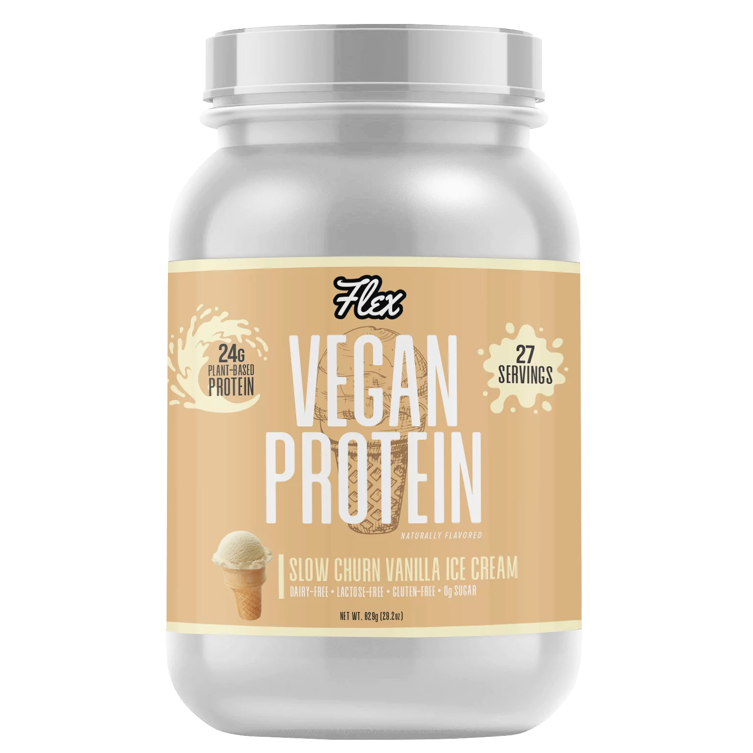 Flex Brands Keto Friendly, Slow Churn Vanilla Ice Cream Vegan Protein Powder with 24g of Protein, 27 Servings