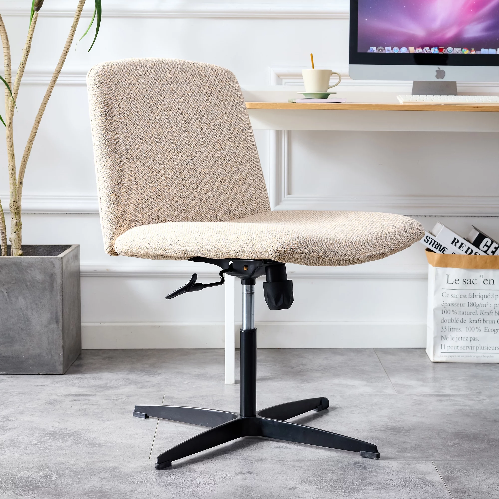 Adjustable Swivel Home Office Computer Chair with Cushion & Black Foot - No Wheels