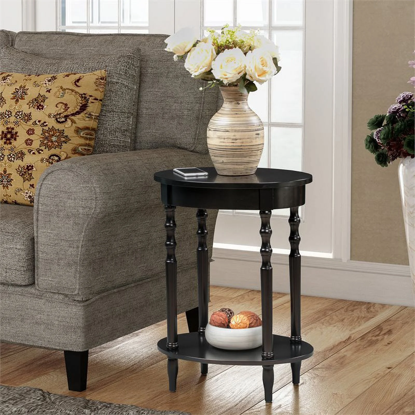 Home Square Accents Brandi Oval End Table in Black - Set of 2