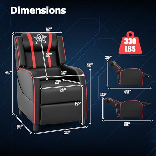 Giantex Gaming Massage Recliner Chair - Racing Style Gaming Sofa Chair with Reclining Backrest, Massage Lumbar Pillow, Retractable Footrest, Home Theater Seating with Bluetooth Speaker (Blue)