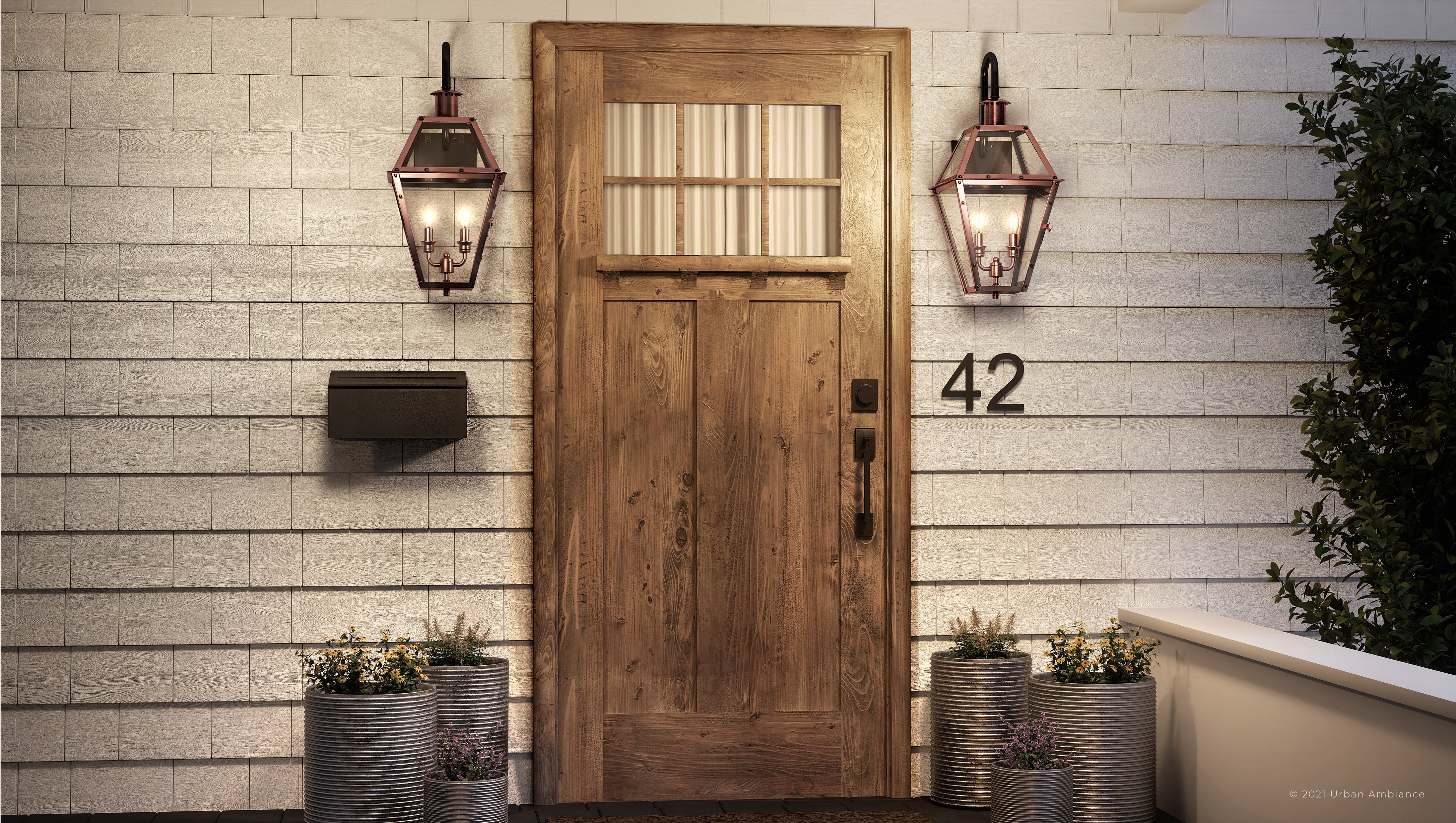 Luxury Historic Outdoor Wall Sconce, 22.50''H x 10.50''W, with Tudor Style Elements, French Country Design, Rustic Copper Finish and Clear Glass, Clear Glass TempeRing, UQL1382