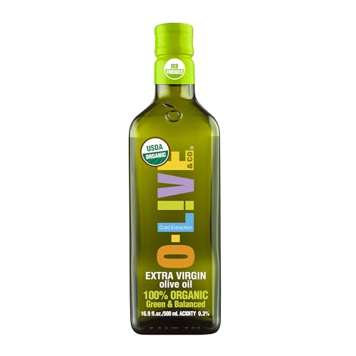 O-Live & Co. Organic Extra Virgin Olive Oil - 16,9 fl oz (500ml) - Cold-Pressed, High in Antioxidants, Non-GMO