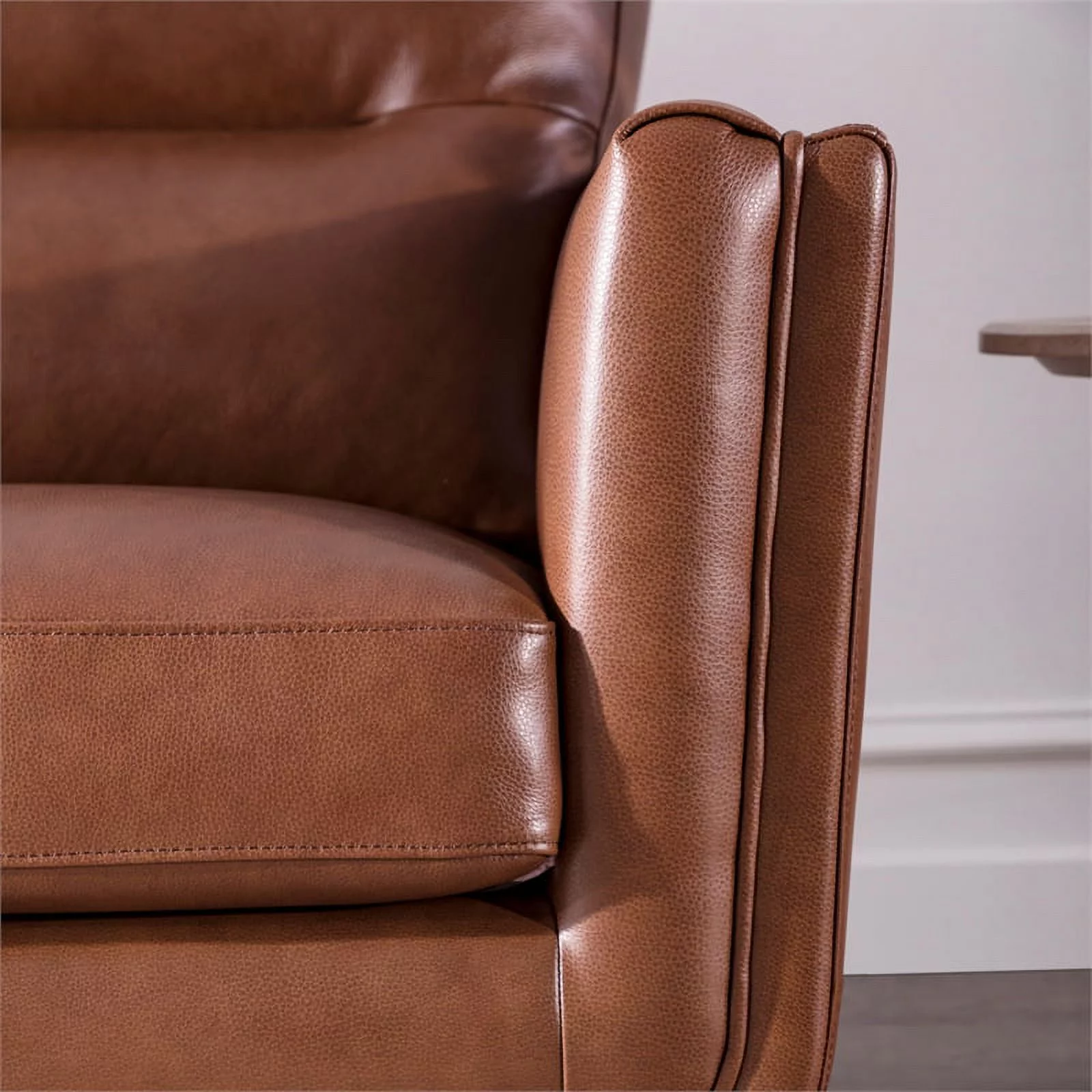 Bowery Hill Mid-Century Leather Sofa in Cobblestone Brown