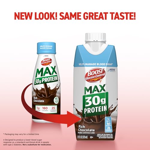BOOST Glucose Control Max 30g Protein Nutritional Drink, Rich Chocolate, 11 Fl Oz (Pack of 12), Packaging May Vary