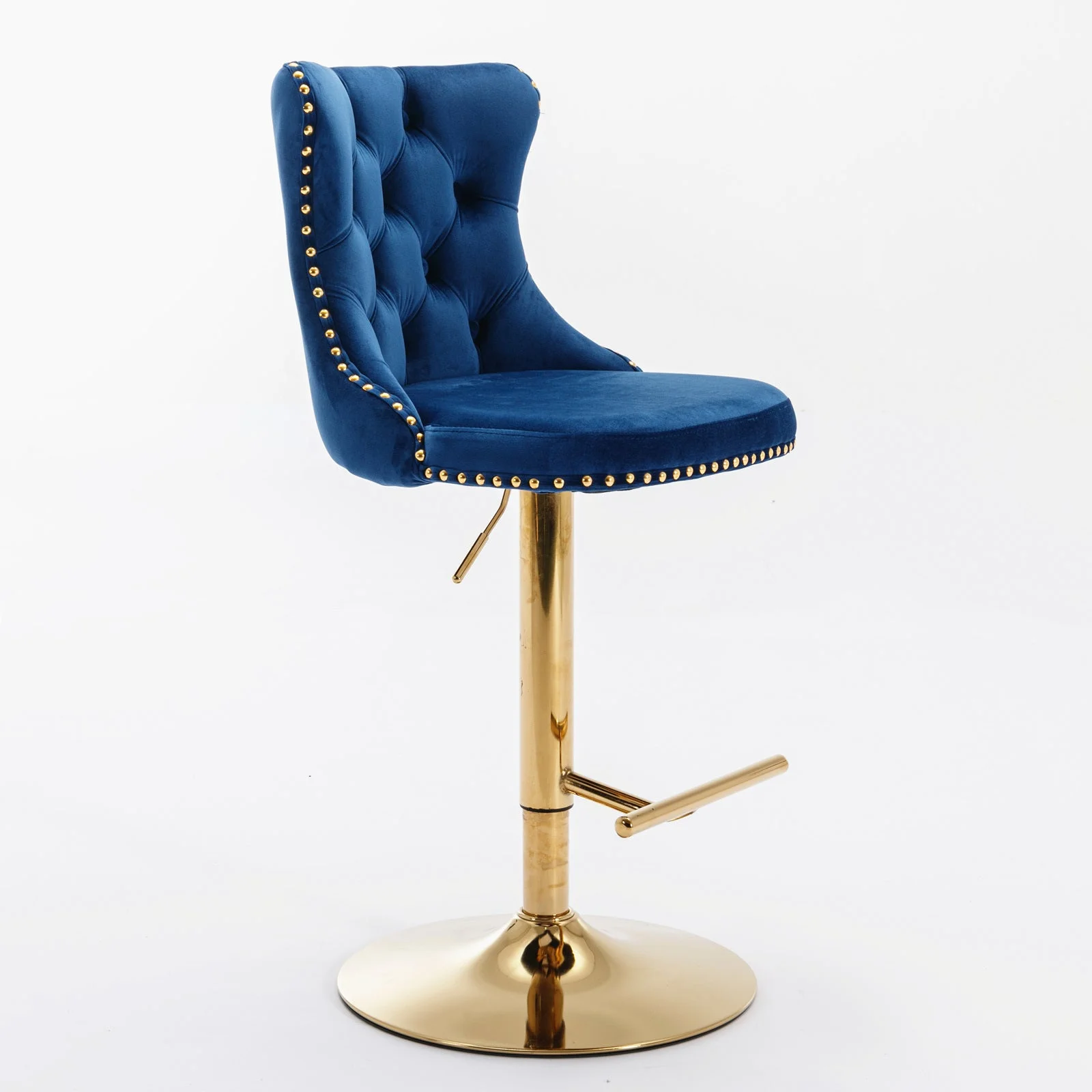 Stellar Golden Swivel Velvet Barstools Adjusatble Height - Blue  Set of 2