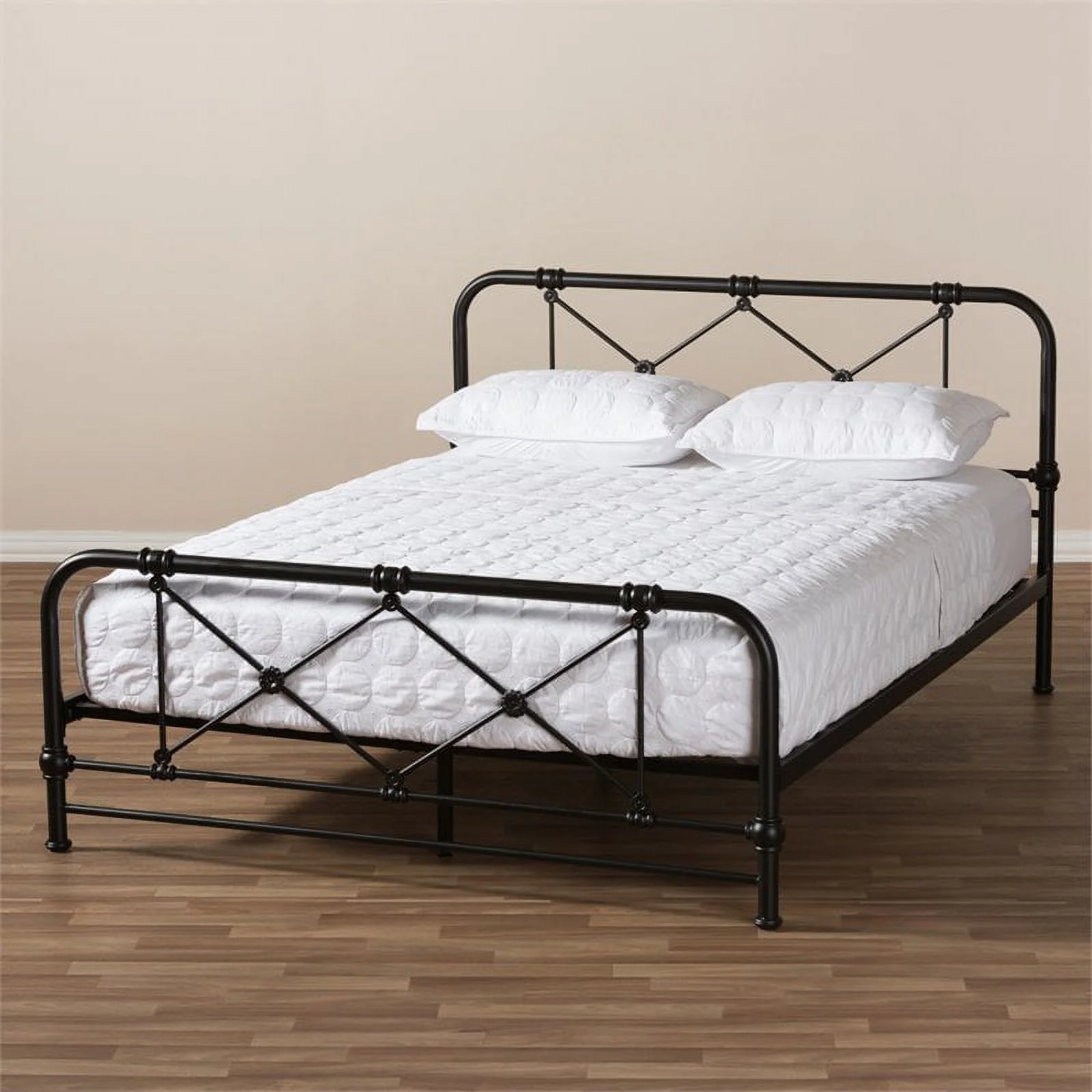 Bowery Hill Soft Gentle Curved Industrial Metal Queen Bed in Black