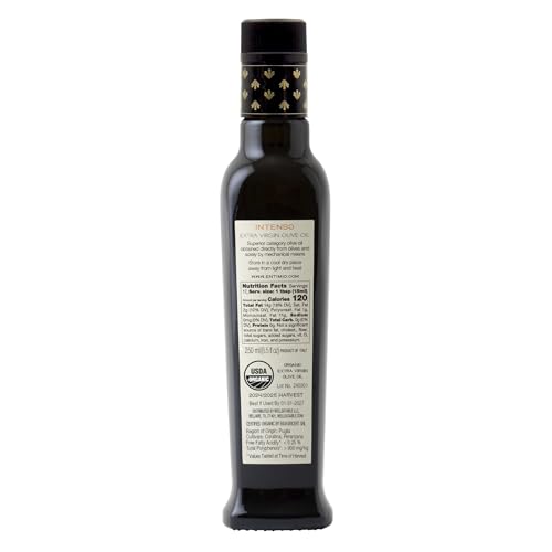 Entimio Intenso +900 mg/kg Polyphenol Rich Organic Extra Virgin Olive Oil, New 2024-2025 Early Harvest Italian Olive Oil from Puglia, Italy, 2025 Gold Winner, Cold Extracted, Lab Tested - 8.5 fl oz