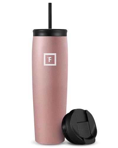 IRON °FLASK Nomad Tumbler - 2 Lids Straw/Flip, Vacuum Insulated Stainless Steel Bottle, Double Walled, Drinking Cup, Thermo Coffee Travel Mug, Water - Blue Waves, 16 Oz