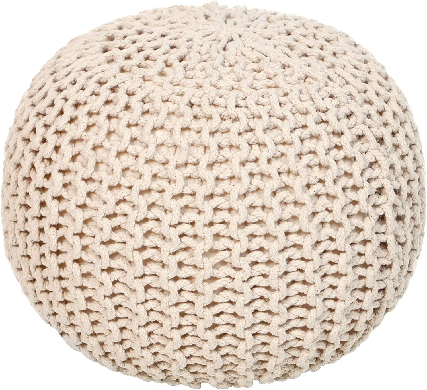 Round Pouf Ottoman - Cable Knitted Boho Poof - Home Décor Cord Pouffe Handmade Circular Footrest for Living Room - Bedroom - 100% Cotton Pouf (19