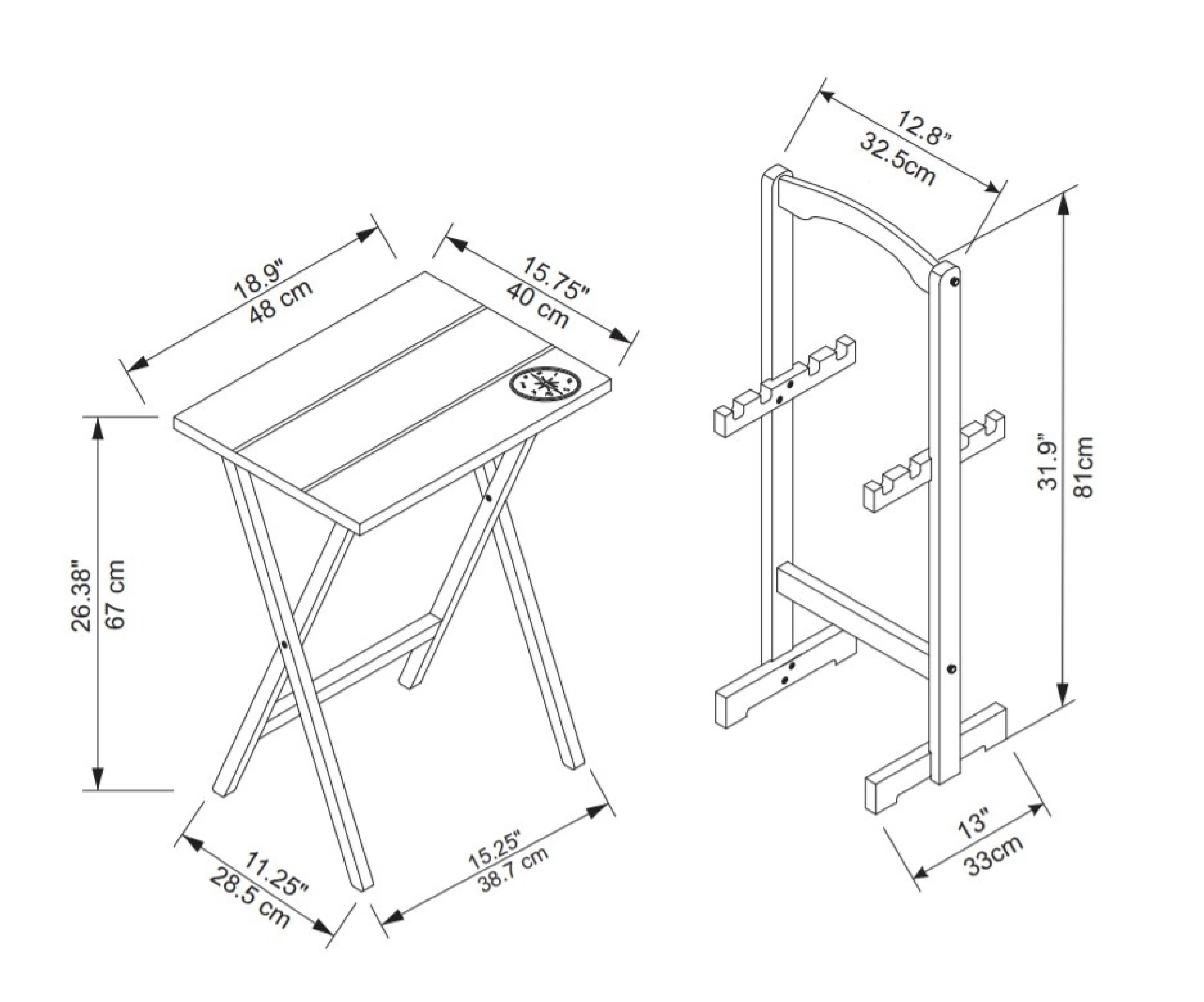 Linon Girard Folding Tray Table Set, 26.38