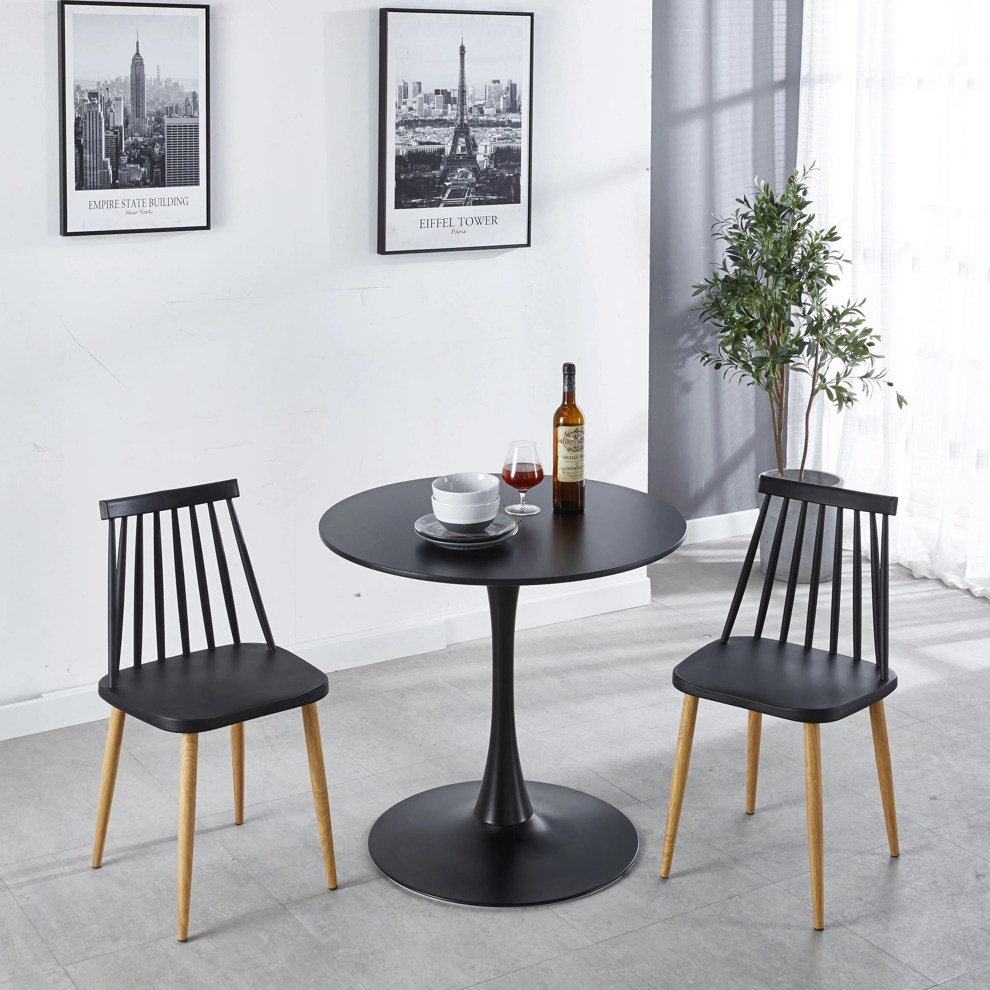 Dcenta Dining Table ,Wood Dining Table Kitchen Table,round,black