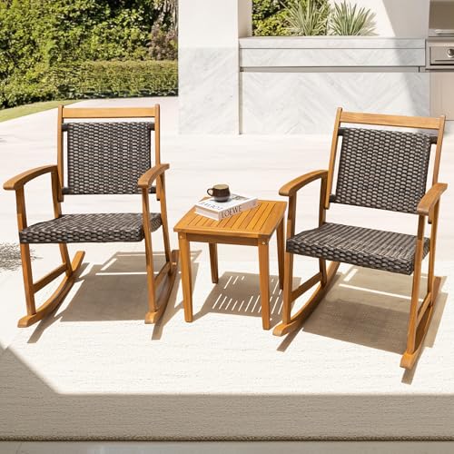 IDZO Wood Wicker Design Heavy Duty 400lbs Capacity Premium Patio Bistro Set 3 Piece Outdoor