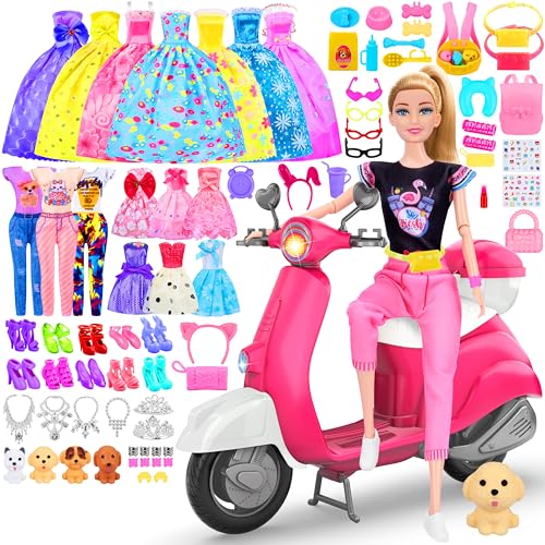 91 Pcs Doll Convertible Car Set, Doll Clothes and Accessories, Doll Playset Dress up Toys for Girls Kids Toddlers, Gift Toys for Age 3 4 5 6 7 8