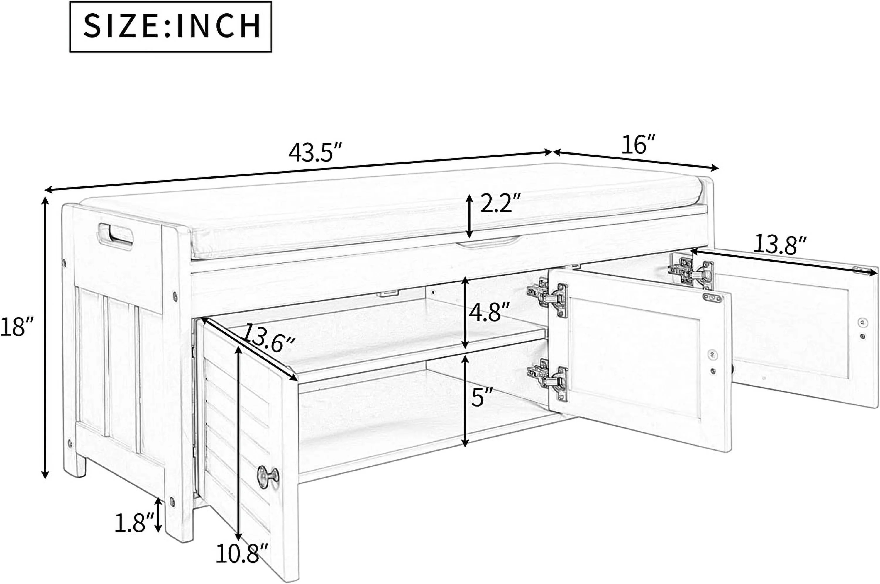 KBANZIBIU Bench with  and Seating Wooden  Bench with Removable Cushion and Hidden  Space for Entryway Mudroom Under Window(Gray Wash)