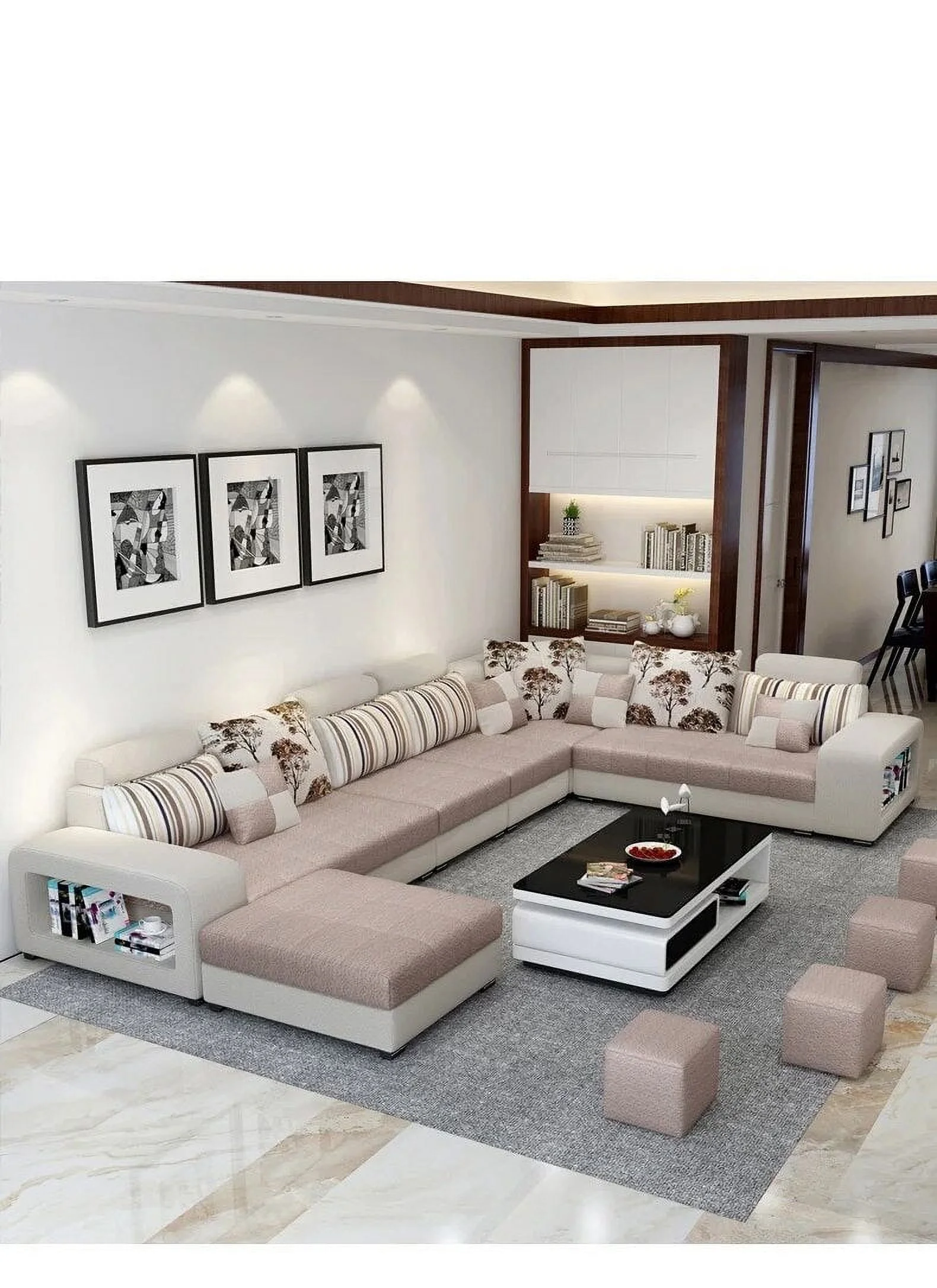 Living Room Furniture Modern Fabric Sofa European Sectional  Set 1909