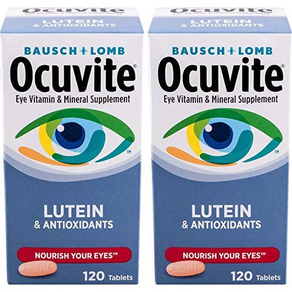 Bausch + Lomb Ocuvite Vitamin & Mineral Supplement Tablets with Lutein, 120 Count Bottle (Pack of 2)