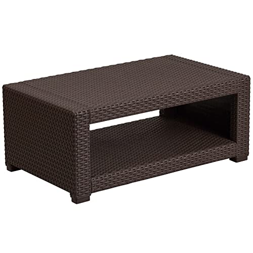 Flash Furniture Seneca Chocolate Brown Faux Rattan Coffee Table