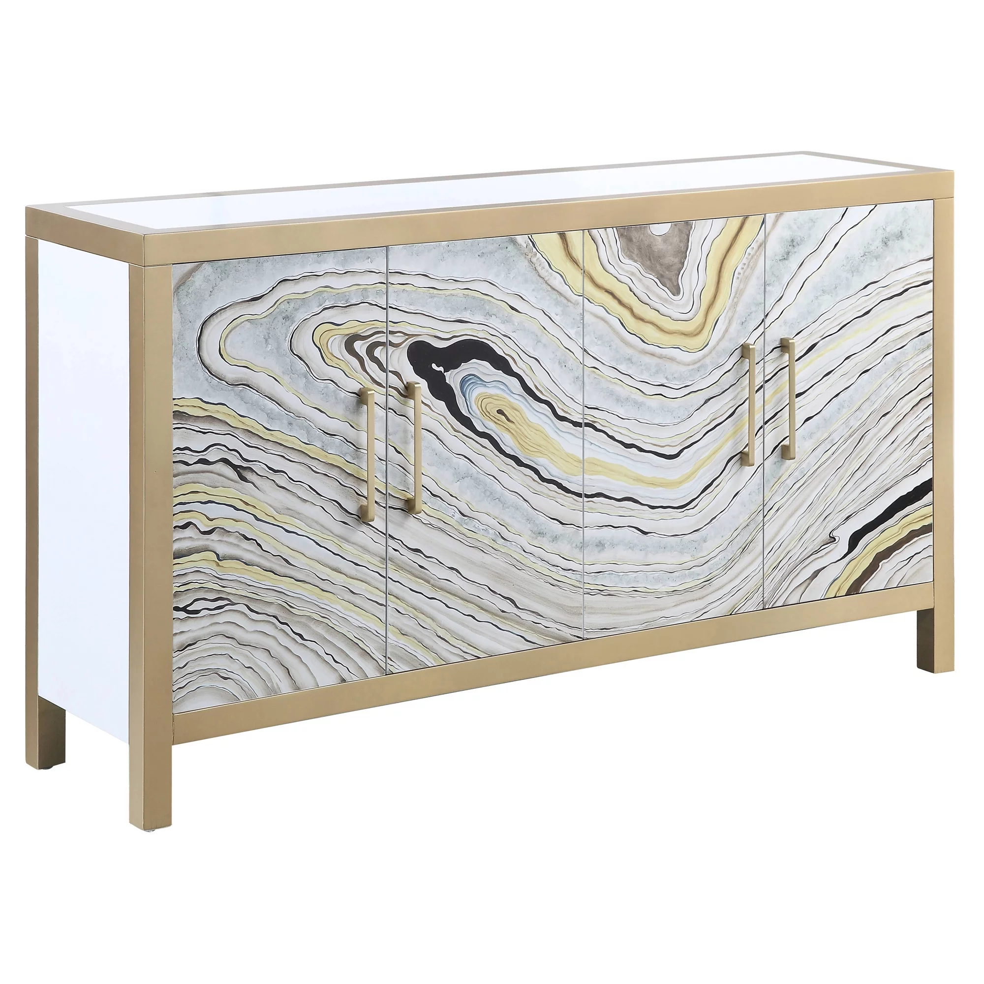 ACME Olisa Rectangular Console Table in Stone Grain, White and Gold