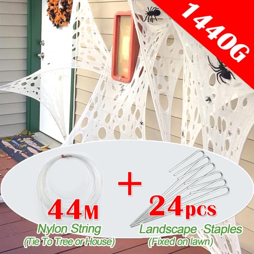Giant Durable Spider Webs Halloween Decorations Outdoor, Stretchy Beef Netting for Halloween Party, Decorations Indoor Party, Spider Web Decor for Haunted House (2400 Sqft)