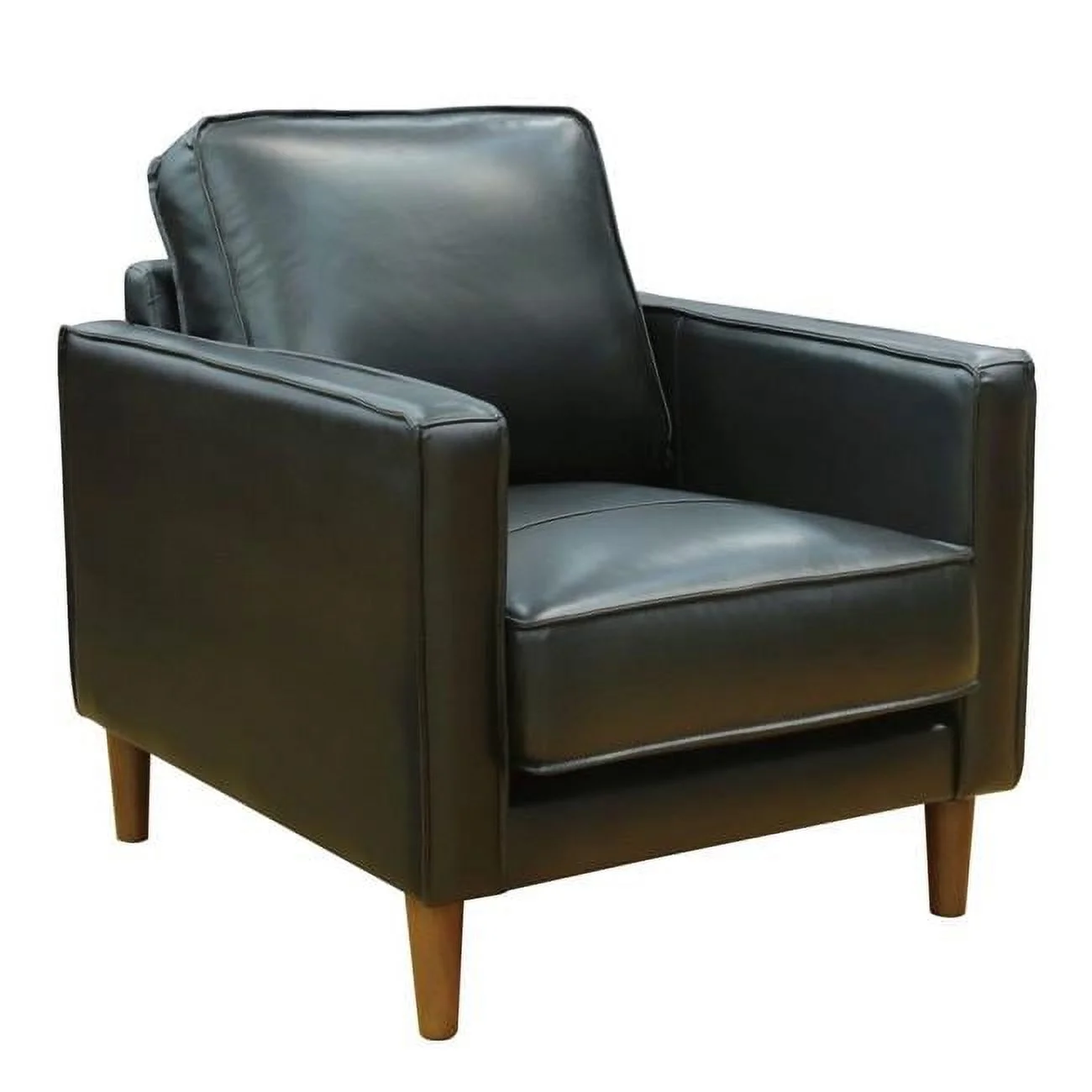32 in. Prelude Top Grain Leather Mid Century Modern Accent Armchair Black