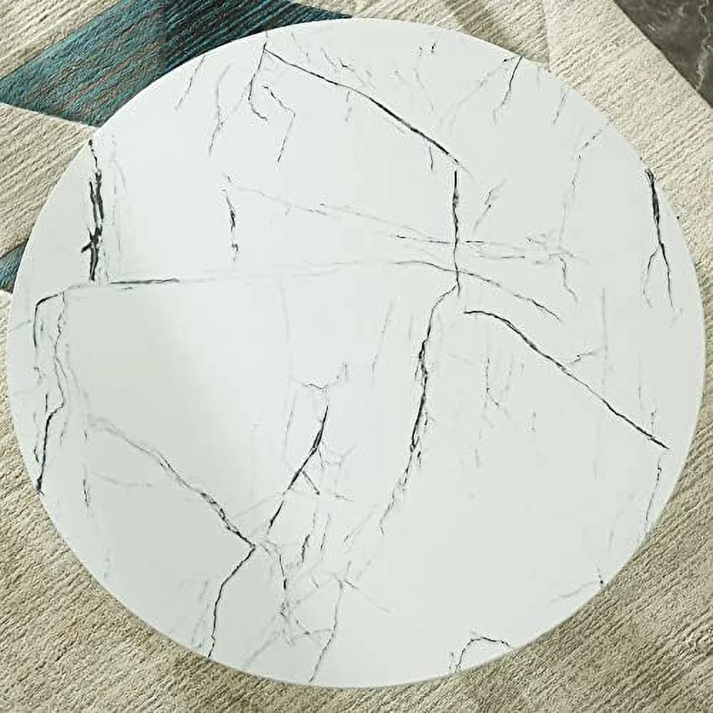 TJUNBOLIFE White Round Dining Room Table - 32" Modern Mid-Century Kitchen Coffee Table with Faux Marble Top  Metal Pedestal Base for Home  Office  Small Space