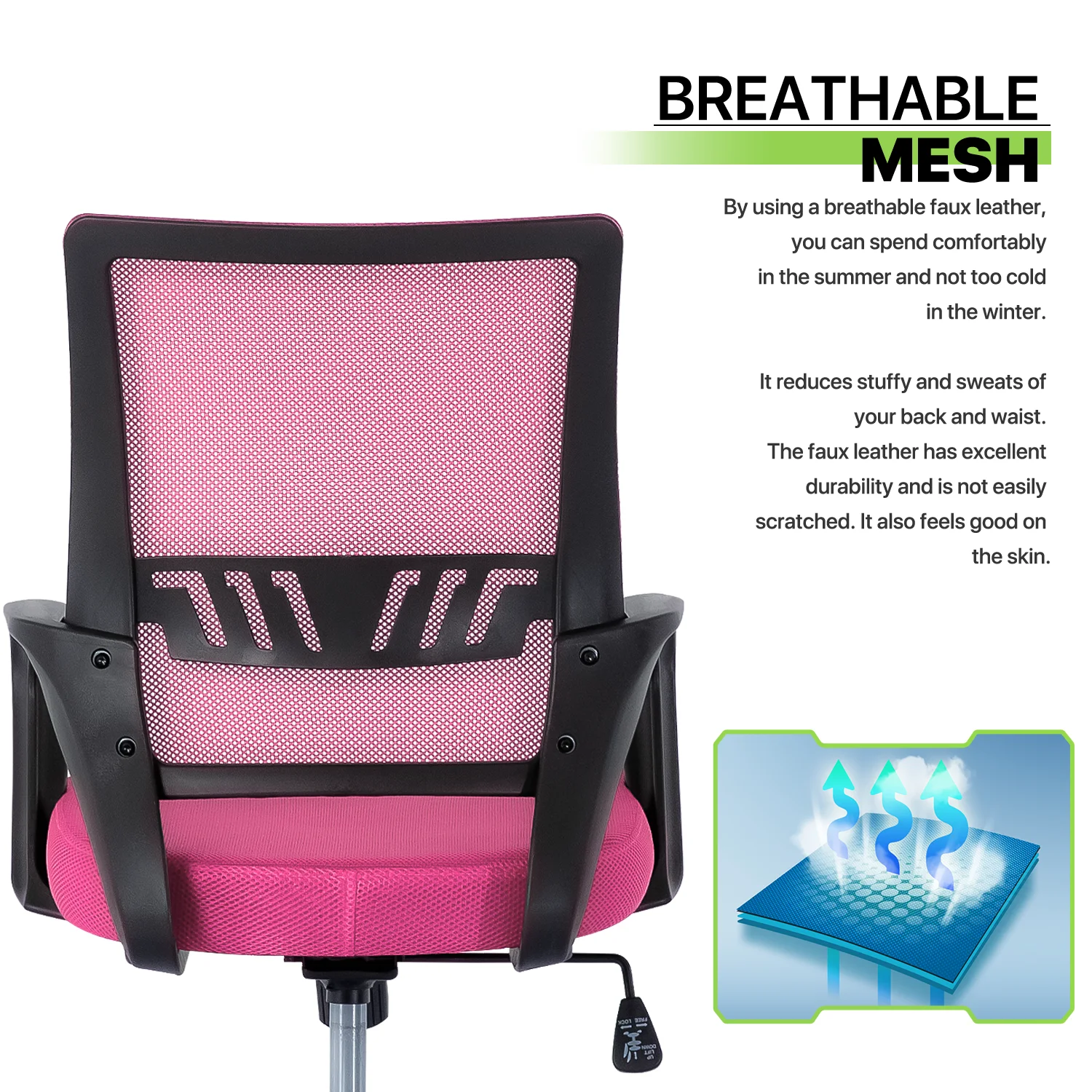 Magshion Adjustable Mid Back Computer Office Chair Mesh Swivel Desk Seat with Armrests, Pink