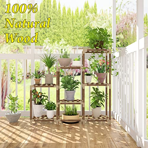 Tikea Plant Stand Indoor Hexagonal Plant Stand for Multiple Plants Indoor Outdoor Large Wooden Plant Shelf Creative DIY 6 Tiered Flowers Stand Rack for Living Room Balcony Patio Window