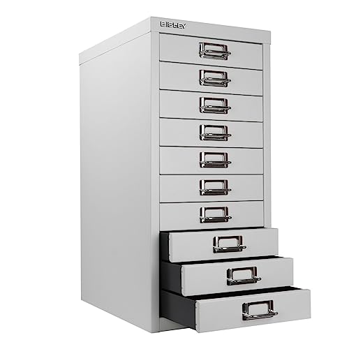 Bisley 10-Drawer Steel MultiDrawer Cabinet - Black, Chrome Pull Handles with Label Holders, Powder-Coated Steel, Removable Drawers, Fits Under Most Desks, Labels Included