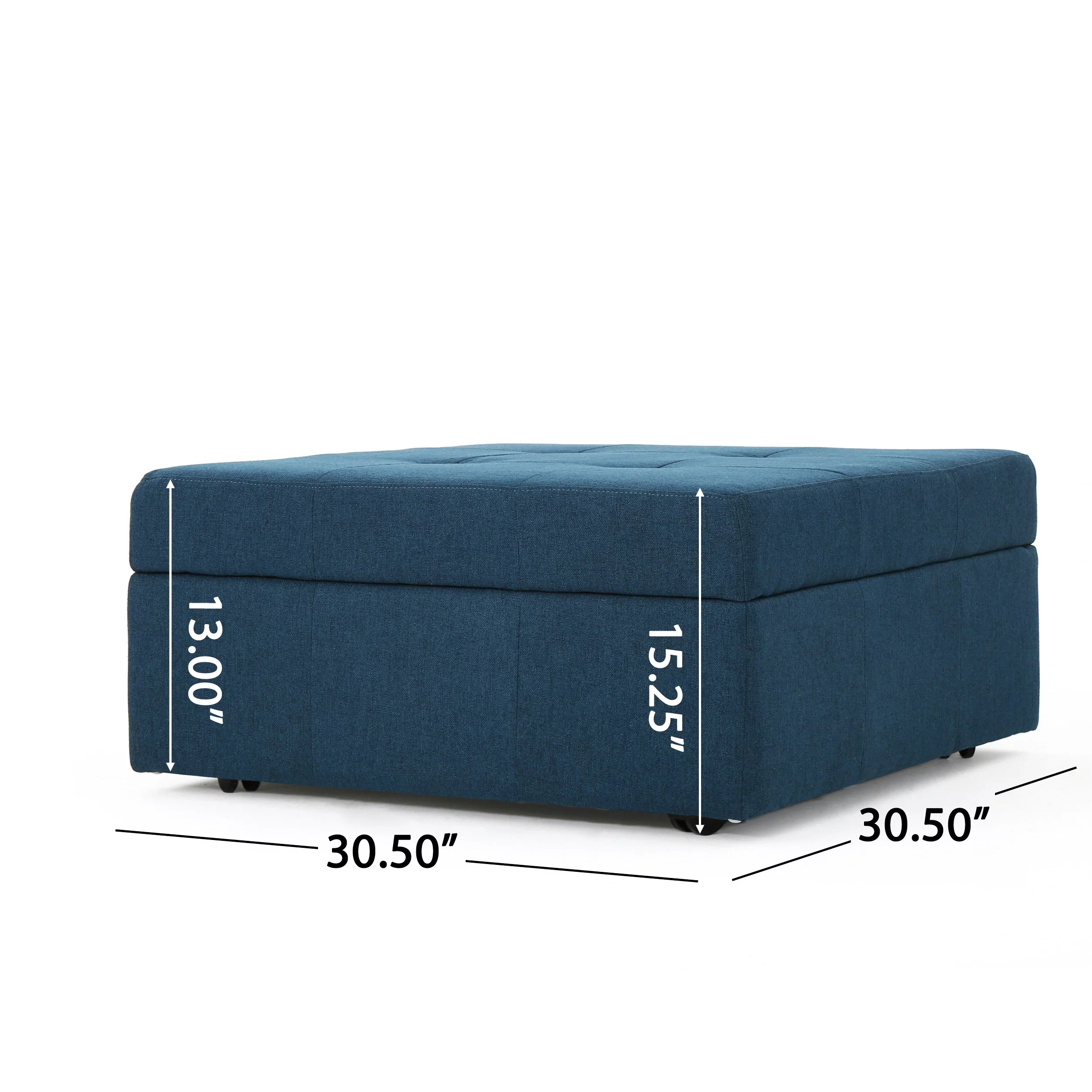 Channing Contemporary Tufted Fabric Storage Ottoman with Rolling Casters, Navy Blue