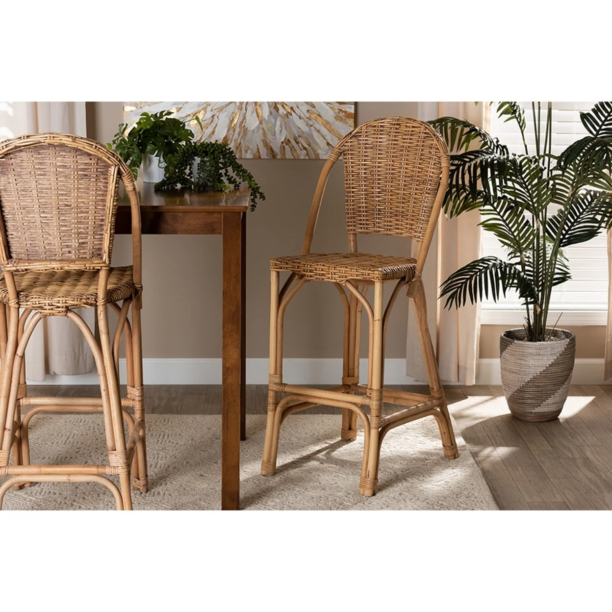Baxton Studio Neola Modern Bohemian Natural Rattan Bar Stool