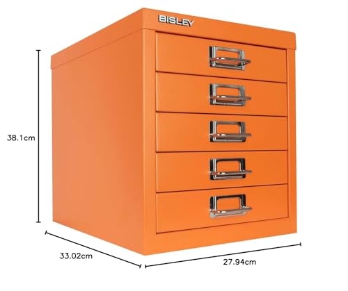 Bisley 10-Drawer Steel MultiDrawer Cabinet - Black, Chrome Pull Handles with Label Holders, Powder-Coated Steel, Removable Drawers, Fits Under Most Desks, Labels Included